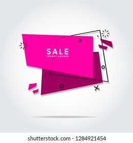 Modern abstract vector sale banners. Flat geometric shapes of pink colors with black outline in memphis design style. Template ready for use in web or print design. - Vector