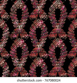 Modern abstract vector seamless pattern. Black red surface ornaments. Ornamental background. Luxury design with 3d knots, shapes, figures, interesting ornaments. For fabric, wallpapers, textile, print