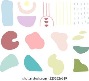 Conjuntos de formas vectoriales abstractas modernas, elementos de diseño hechos a mano, formas orgánicas, fondos abstractos