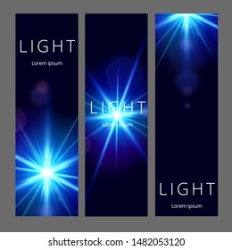 Modern abstract vertical banners set. Reliastic light flare. Futuristic design.