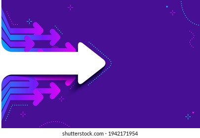 Modern Abstract Violet Background With White Paper Arrows On Purple Backdrop. Arrows Move To The Right. Futuristic Concept  Success And Moving Forward. Vector Illustration. 