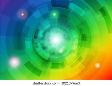 Modern abstract virtual techology background with colorful round shape on left side flat vector illustration