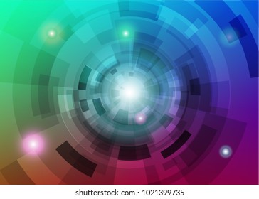 Modern abstract virtual techology background with colorful round shape on left side flat vector illustration