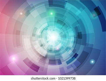 Modern abstract virtual techology background with colorful round shape on left side flat vector illustration