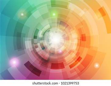 Modern abstract virtual techology background with colorful round shape on left side flat vector illustration
