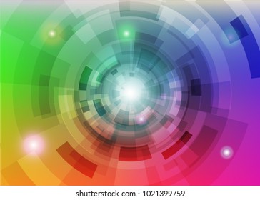 Modern abstract virtual techology background with colorful round shape on left side flat vector illustration