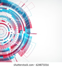 Modern abstract virtual techology background with colorful round shape on left side flat vector illustration