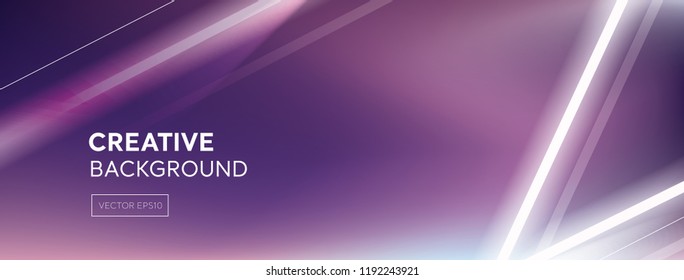 Modern abstract vivid sparkling laser light beams on purple gradient banner background