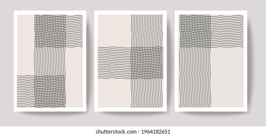 Modern abstract wall art set. Line art design for framed prints, canvases, poster, home decor, cover, or wallpaper. Minimalistic Vector Illustration