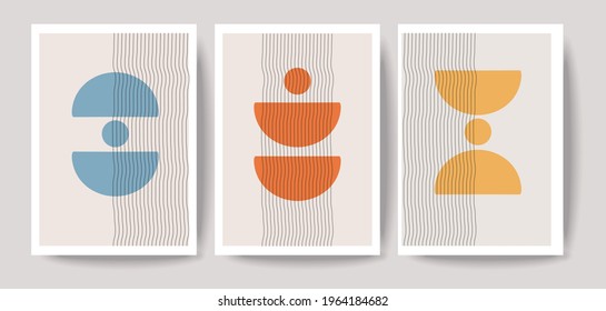 Modern abstract wall art set. Mid-century design for framed prints, canvases, poster, home decor, cover, or wallpaper. Minimalistic Vector Illustration