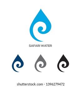 Modern abstract water drop logo design with swirling wave element and color variations