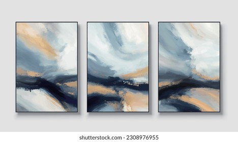 Modern abstract watercolor vector art painting, triptych