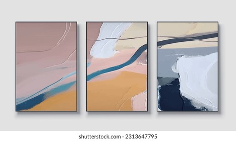 Modern Abstract Watercolor Vector Art Triptych