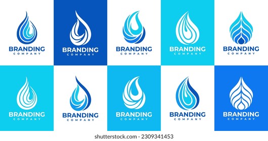 Modern abstract waterdrop logo design set. Simple line water liquid logo brand.