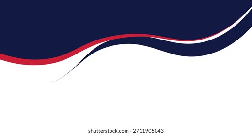 Fondo de onda abstracto moderno con curvas fluidas azul marino, rojo y blanco, perfecto para Anuncios, presentaciones y diseños corporativos.