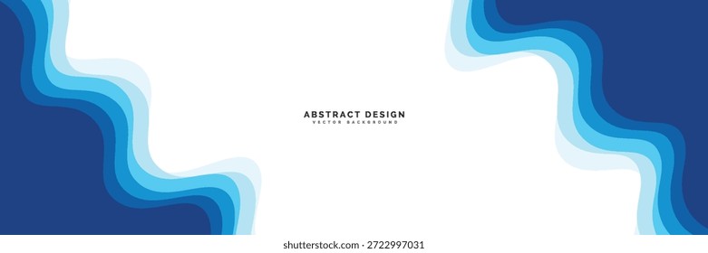 Modern abstract wave design featuring multiple blue layers and organic curves on a white center space for text placement.