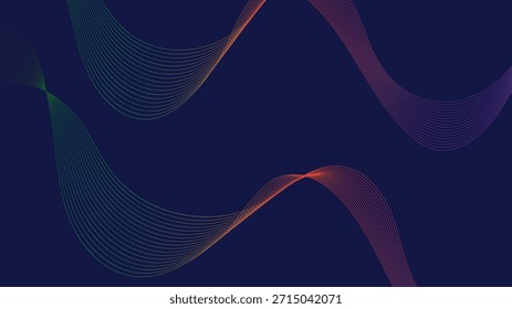 Plano de fundo moderno de linha de onda abstrata com linhas de gradiente coloridas suaves em um plano de fundo escuro. Adequado para uso de tecnologia, apresentação, site e design criativo.