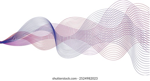 Modernas linhas de onda abstratas sobre fundo branco. Fluxo suave curvado Onda de som azul fundo tecnologia. Tecnologia futurista e padrão de ondas sonoras. Ilustração do vetor EPS.