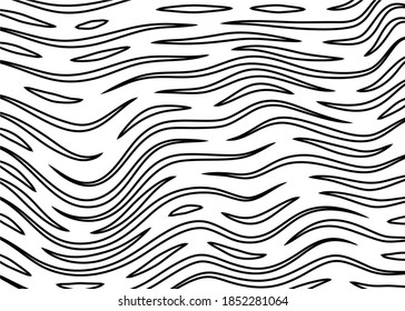 Modern abstract wavy background from thin curves of black lines on a white backdrop. Trendy vector graphics