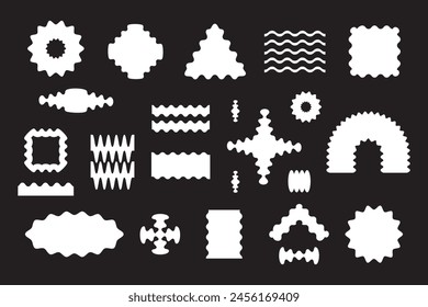 Modern Abstract wavy flat solid and blank white random odd shapes icons set design elements on black background