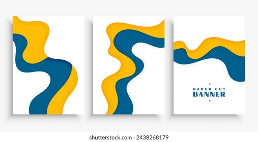 modern and abstract wavy pattern cutout banner in set vector