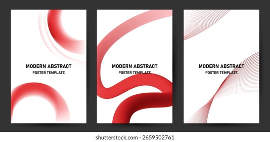 Moderno Abstractas Ondulado Rojo Sobre Fondo Blanco Conjunto De Plantillas De Póster.  Diseños que fluyen.