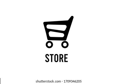 Modern abstract web banner with cart on white background. Flat advertising concept. Graphic element, trolley icon vector. Supermarket illustration. Empty shopping cart. Market retail sign. 