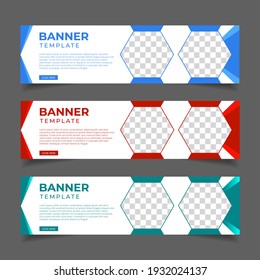 Modern Abstract web banner with place for photo. Horizontal Layout template. Business Ad banner. Vector EPS 10