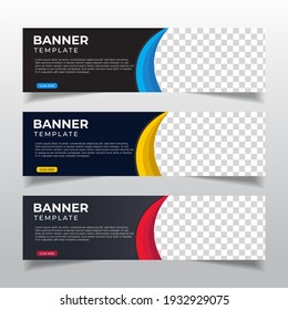 Modernes abstraktes Webbanner mit Platz für Fotos. Vorlage für horizontales Layout. Werbebanner für Unternehmen. Vektor EPS10