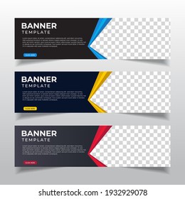 Modern Abstract web banner with place for photo. Horizontal Layout template. Business Ad banner. Vector EPS 10