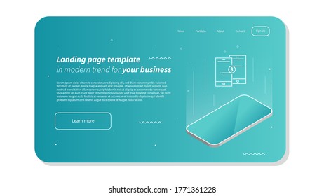 Modern Abstract Website Layout Template - Landing Pade Design - Isometric Mobile Design with Abstract Shapes - Vector Illustration