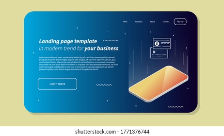 Modern Abstract Website Layout Template - Landing Pade Design - Isometric Mobile Design with Abstract Shapes - Vector Illustration