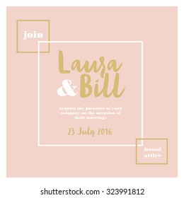 Modern and abstract wedding card with frames in white and gold. Vector and illustration design. 