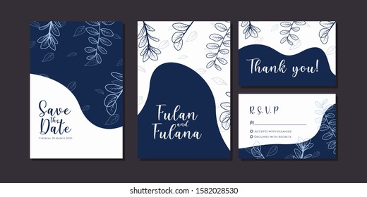 modern abstract wedding invitation card with beauty doodle hand drawn flower floral foliage outline style ornament decoration geometric frame background mockup flyer template vector illustration