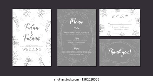 modern abstract wedding invitation card with beauty doodle hand drawn flower floral foliage outline style ornament decoration geometric frame background mockup flyer template vector illustration