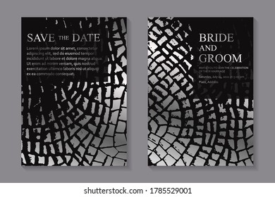 Modern abstract wedding invitation design or card templates or backgrounds or covers with silver and black texture.