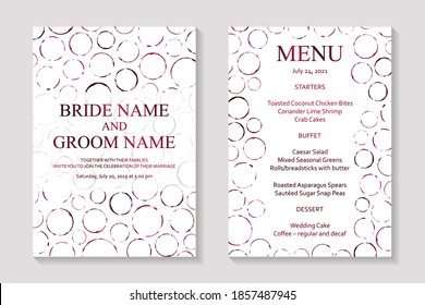 Modern abstract wedding invitation design or card templates for birthday greeting or certificate or poster with red metallic grunge circles on a white background.
