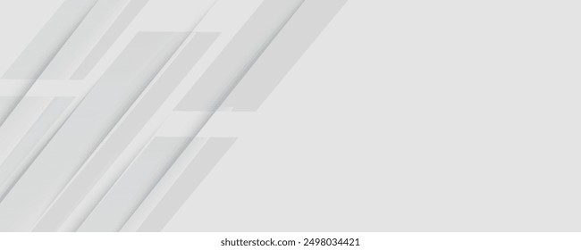 Modern abstract white backdrop with elegant shape design. Abstract white geometric shape background. Modern square shape graphic elements. Horizontal banner template.