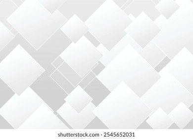 Modern abstract white backdrop with elegant shape design. Abstract white geometric shape background. Modern square shape graphic elements. Horizontal banner template.