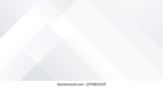 Modern abstract white backdrop with elegant shape design. Abstract white geometric shape background. Modern square shape graphic elements. Horizontal banner template.
