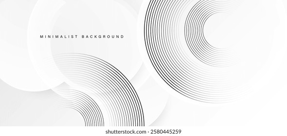 Modern abstract white background with black gradient circular lines.