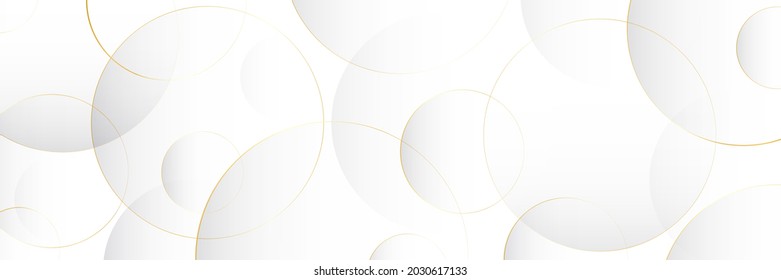 Modern Abstract White Circle Background With Gold Circle Line. Luxury And Elegant Overlap Geometric Shape Texture Elements. Trendy Simple Gradient Circle Geometric Pattern Creative Design