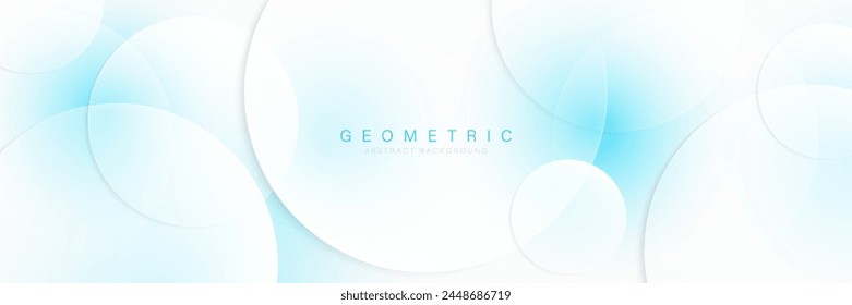 Fondo blanco abstracto moderno del círculo con la luz azul y la decoración de la sombra. Formas geométricas transparentes. Diseño gráfico futurista. Traje para la cubierta, cabecera, Fondo de pantalla, presentación, Sitio web