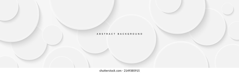 Modern abstract white circle shape background  Elegant circle shape design and shadow  Realistic geometric shape texture  Minimal   clean white graphic  Suit for wallpaper  banner  brochure  cover