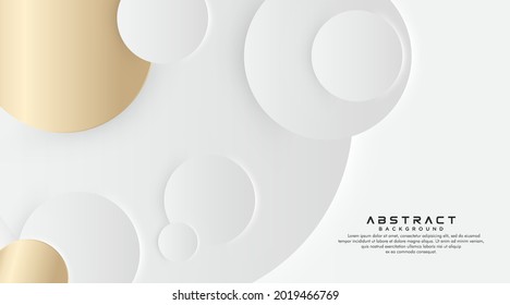 Moderno y abstracto fondo de círculo blanco y dorado con sombra. Elemento de forma de círculos geométricos de lujo de primera calidad. Diseño de textura geométrica elegante y simple