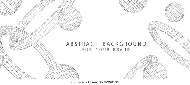 Modern abstract white and gray background with flying grid 3d spheres and torus. Geometric illustration of network communication, modern technologies, storage and transmission of information.