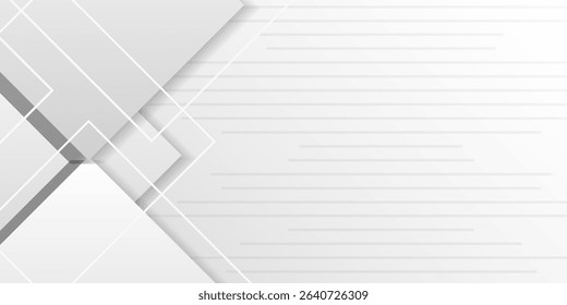 Modern abstract white and gray geometric background with overlapping layers and subtle lines, ideal for business, technology, or presentation themes.