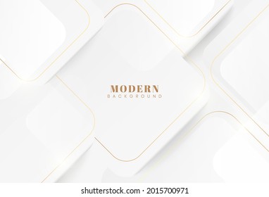 Modern abstract white and grey geometry shape background with golden light lines. Luxury and elegant shiny rounded square shape template design. Suit for poster, cover, brochure, flyer, banner