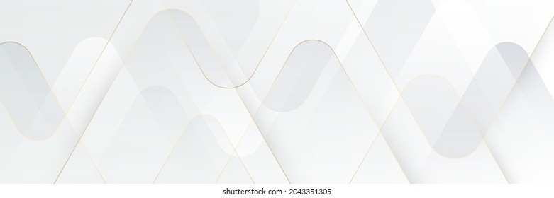 Modern abstract white rounded triangle shapes background and gold triangle line  Luxury   elegant overlap geometric shape texture elements  Suit for cover  poster  website  brochure  flyer