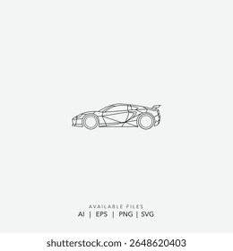 Modern Abstract Wireframe Sportscar Logo Design, Dynamic Linear Race Car Silhouette, Minimalist Vector Outline Car Logo